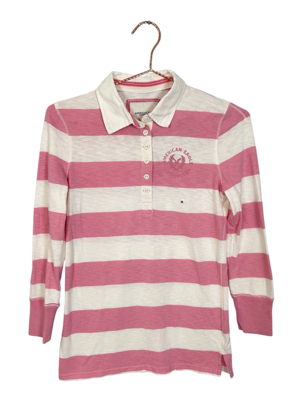 NWT American Eagle Outfitters Y2K Retro Pink & White Striped Polo